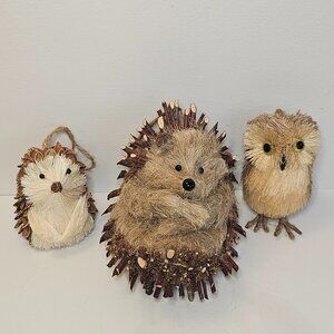 Woodland Bristle brush Hedgehog owl Natural Grass Fiber Twig ornaments (3)